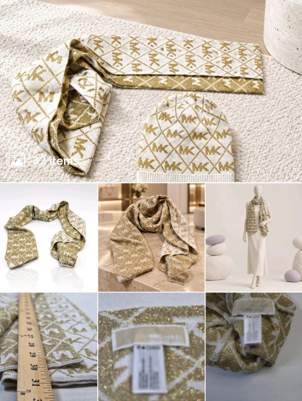 Crafted from a luxurious blend of polyester Michael Kors Olive MK Monogram Scarf